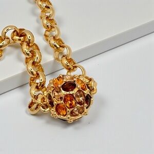 Vintage Kenneth Jay Lane Chunky Gold Tone with Encrusted Crystal Ball Necklace